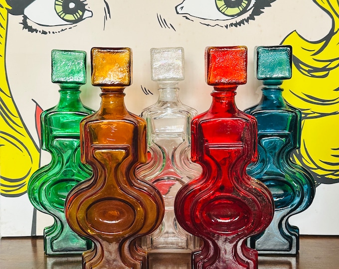 Clear 'Helena' Empoli Genie Bottle - Vintage Italian Glass Geometric Decanter Inspired By Helena Tynell