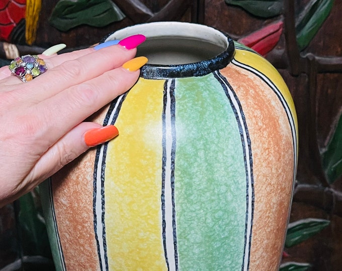 Bay Keramik 543-30 West German Pottery Statement Large Vase, 1950s Trento Decor in Orange, Yellow, Green