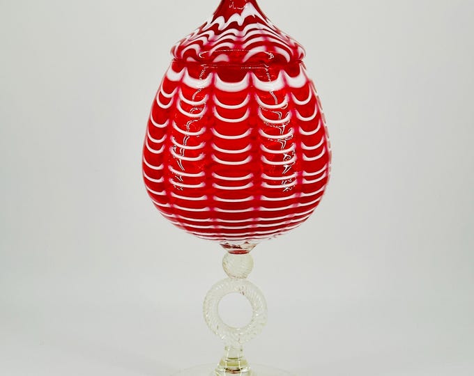 Empoli Red Fenicio Bonbon Apothecary Jar - Large Vintage Italian Bonbonniere with Circus Tent Lid