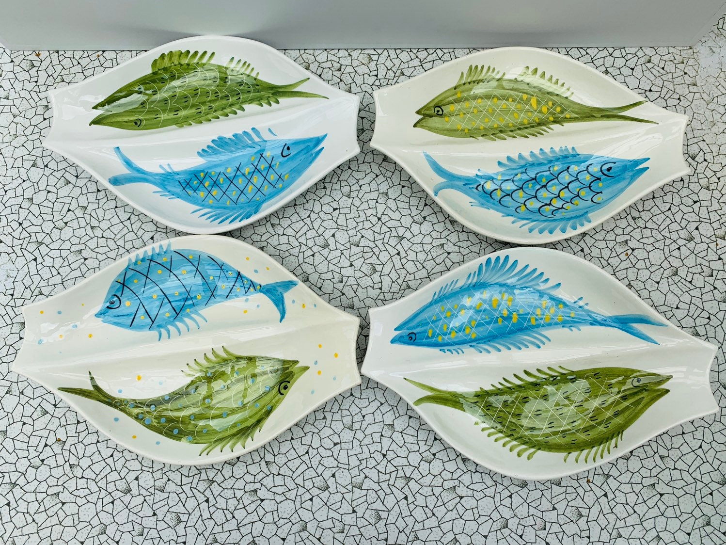 1950s Fish Plates Dishes Mid Century Vintage, Made by Tasca of Nove