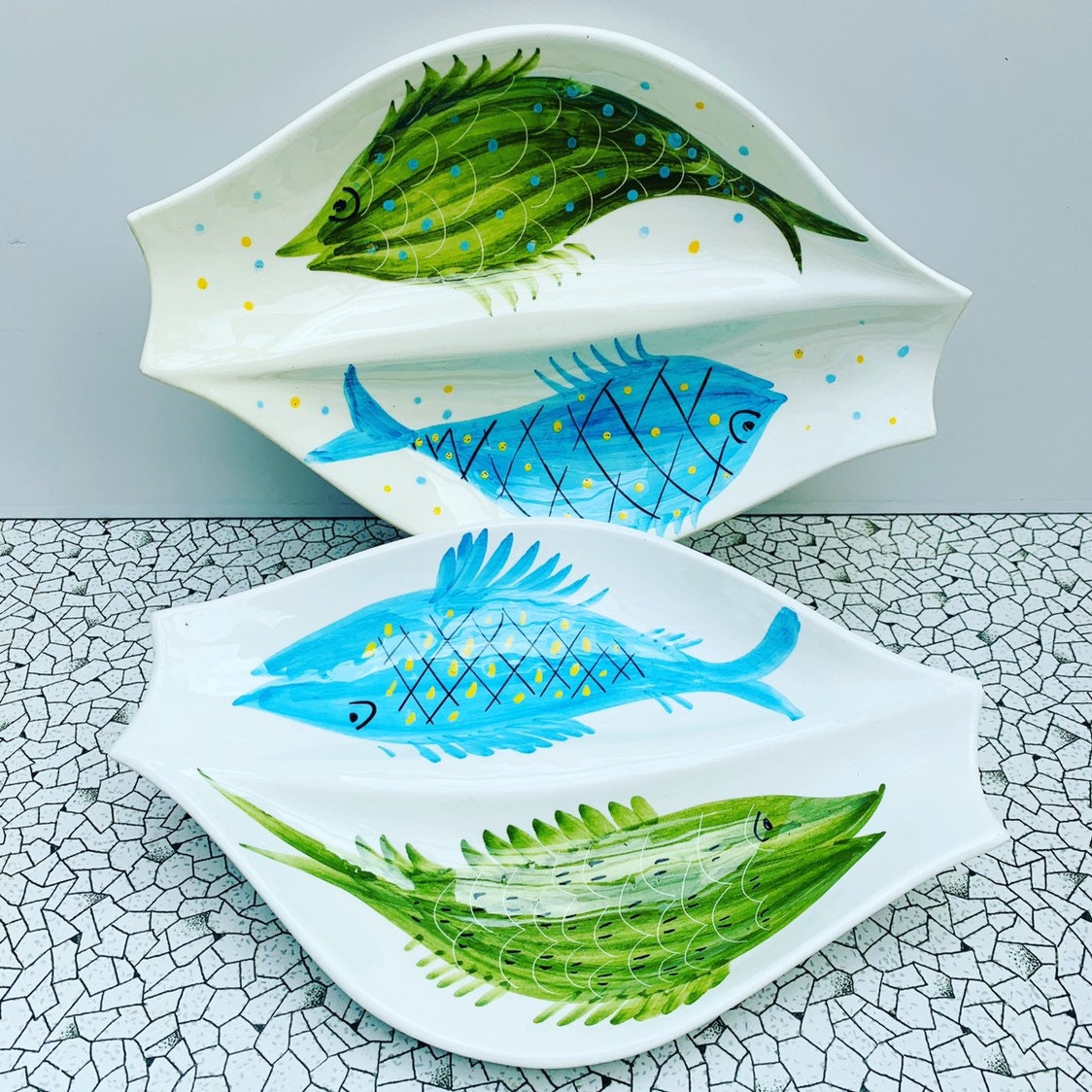 1950s Fish Plates Dishes Mid Century Vintage, Made by Tasca of Nove