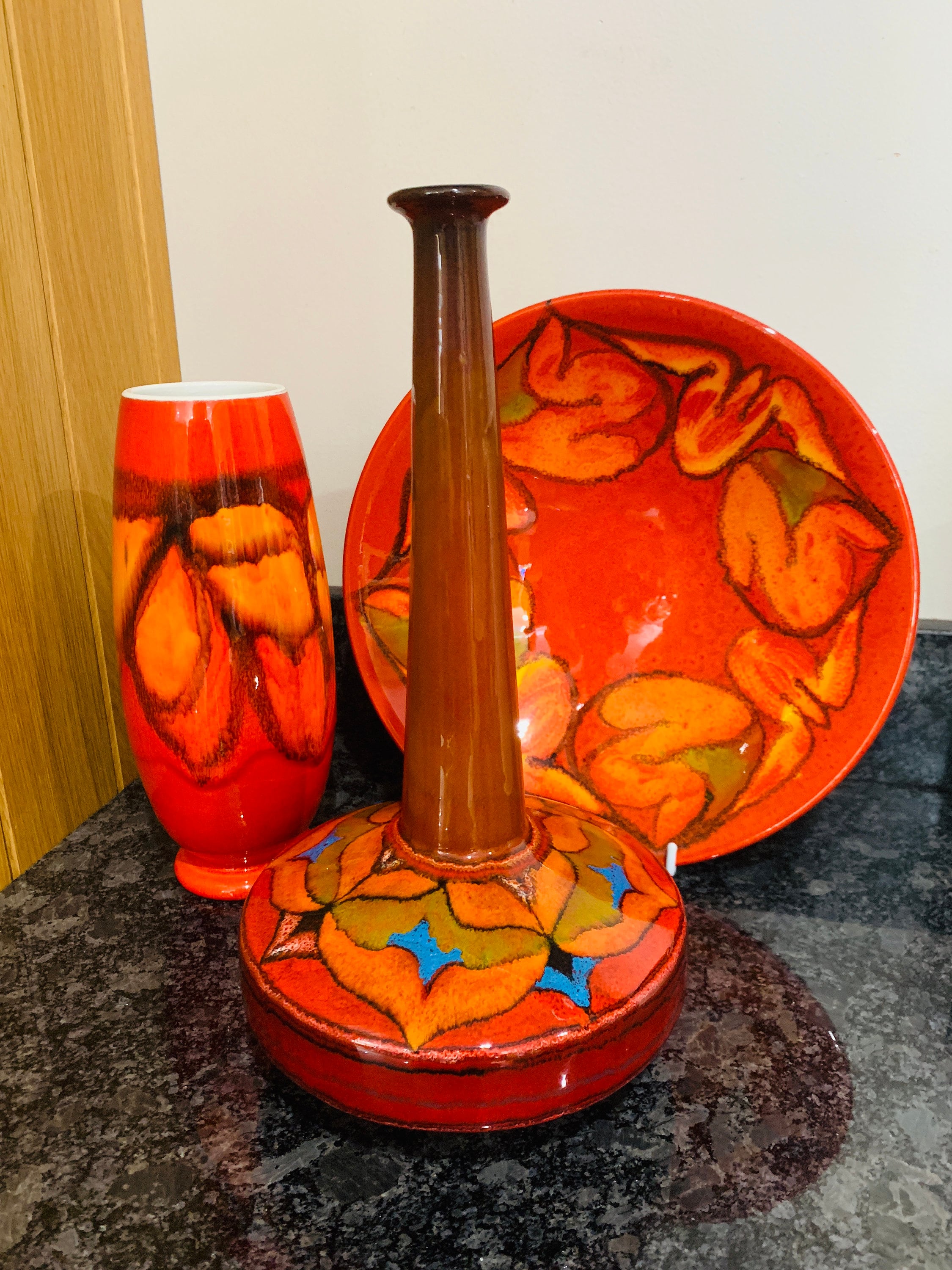 Santo Stefano di Camastra Sicilian Pottery Funnel Vase in Red, Orange 