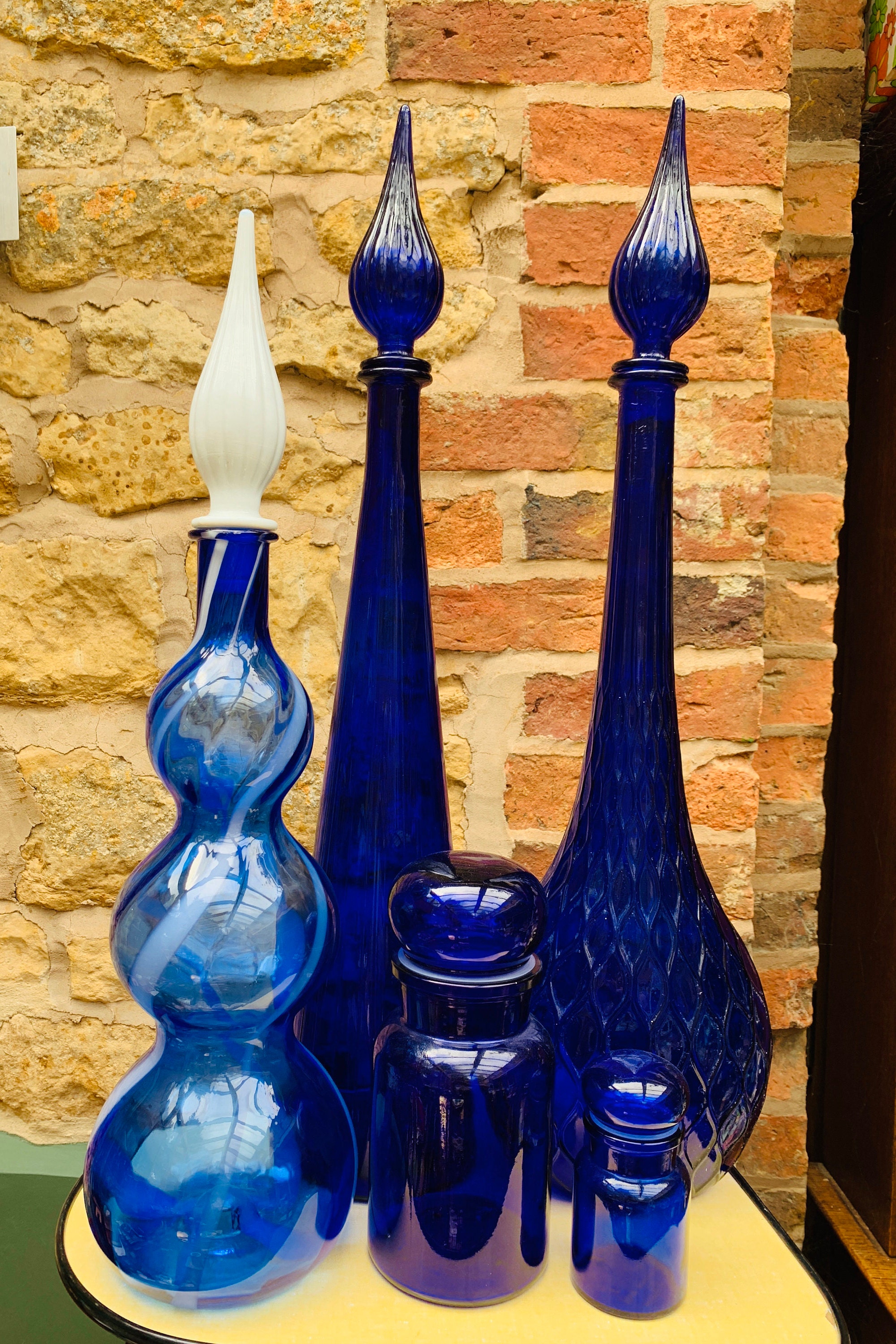 Cobalt Blue Genie Bottle with Quilted Pattern - Vintage Tall Empoli