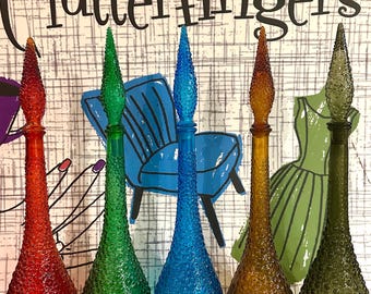 Empoli Genie Bottles In The Hobnail Pattern - Vintage Italian Glass Decanters In A Variety Of Colours, Including Amberina Red