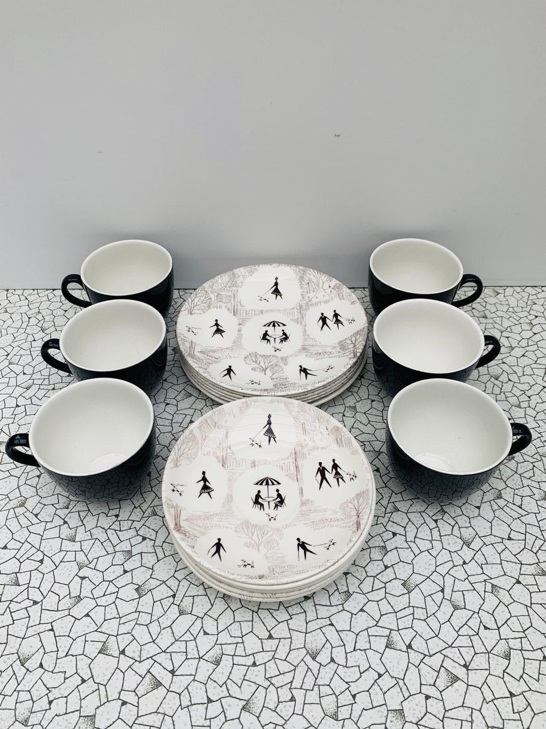Swinnertons Springtime Poodle Design Tea Set in Black and White