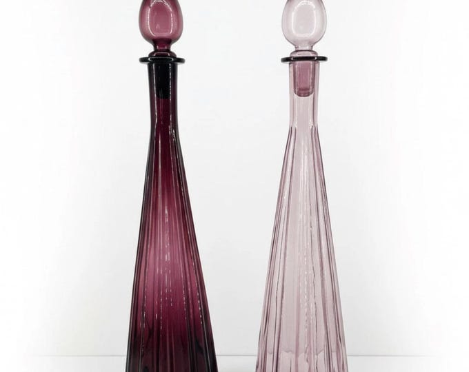 Empoli Vintage Italian Genie Bottles in the Bobble Top Fluted Shape in Purple and Lilac