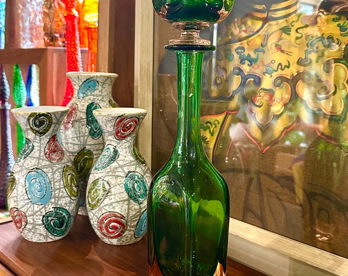 Flavio Poli Decanter in Apricot Cased Green Glass for Seguso Vetri d'Arte, Murano, c.1960