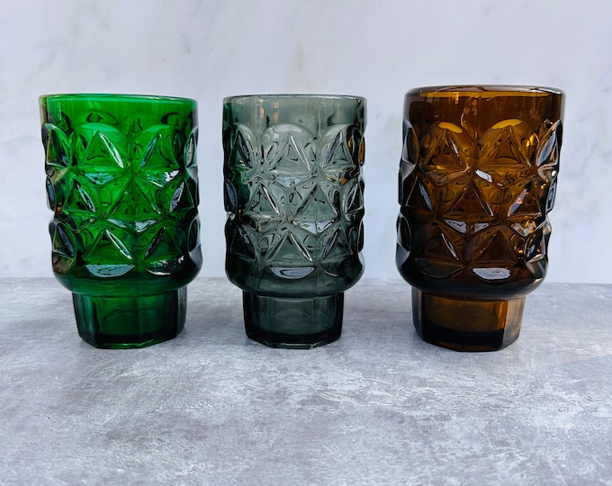 Zabkowice Geometric Vase No.2315 Designed by Jan Sylwester Drost, Mid Century Polish Glass in Green, Smoke & Amber