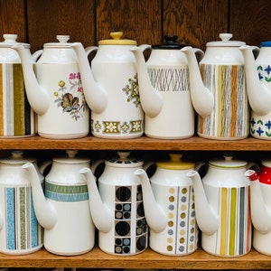 Midwinter Pottery Coffee Pots - 1960s Early Fine Shape with Knob Handle inc Mexicana, Casino, Oakley, Focus, Graphic, Roselle & Whitehill