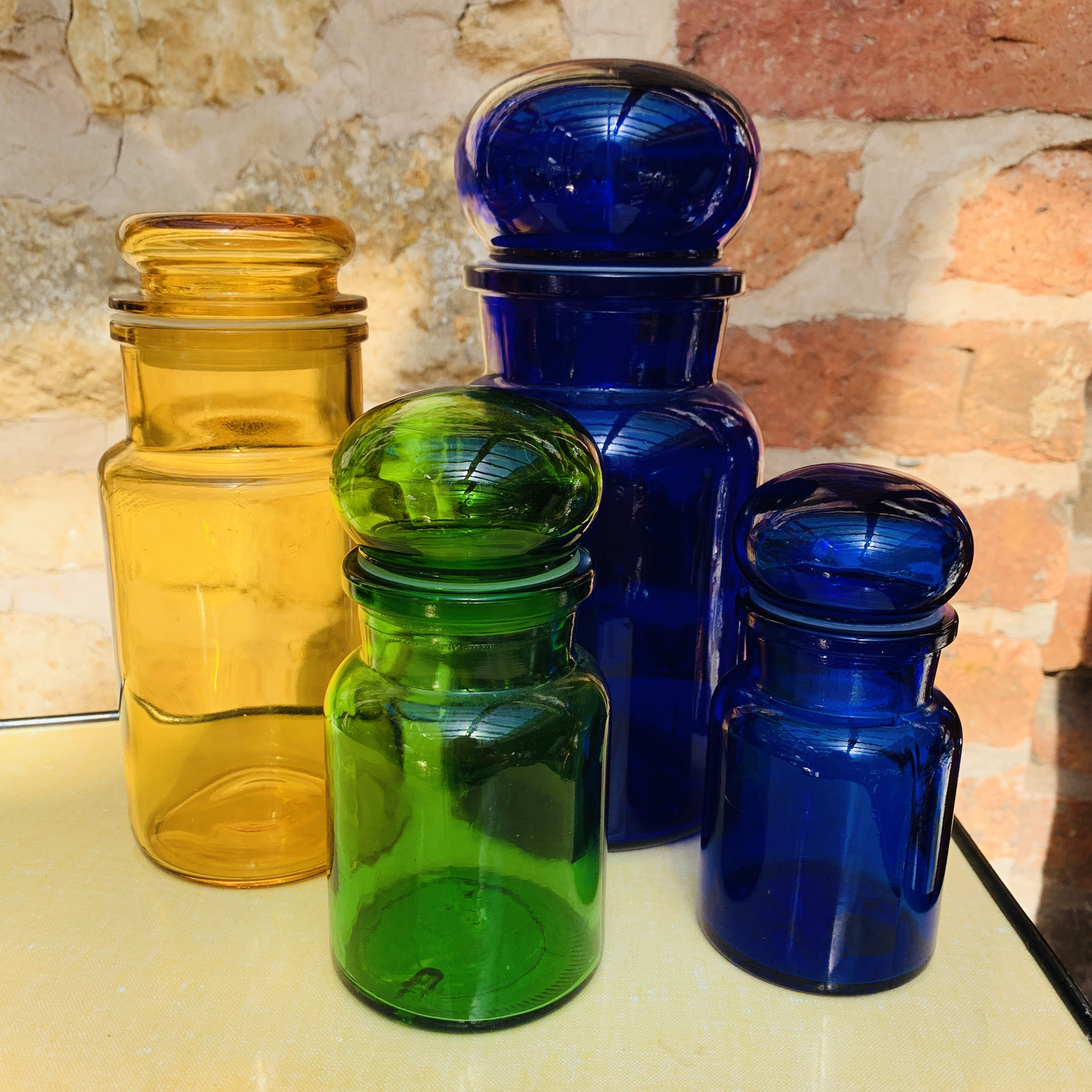 Belgian Jars Selection Of Vintage Coloured Glass Apothecary Storage