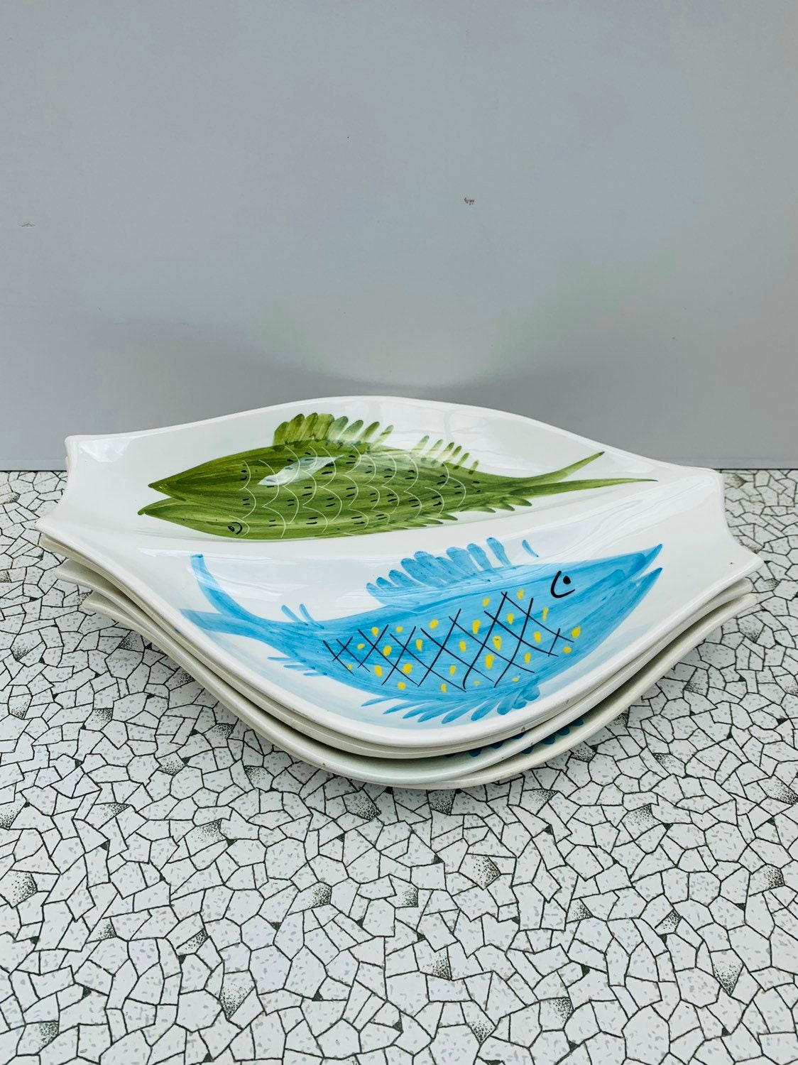 1950s Fish Plates Dishes Mid Century Vintage, Made by Tasca of Nove