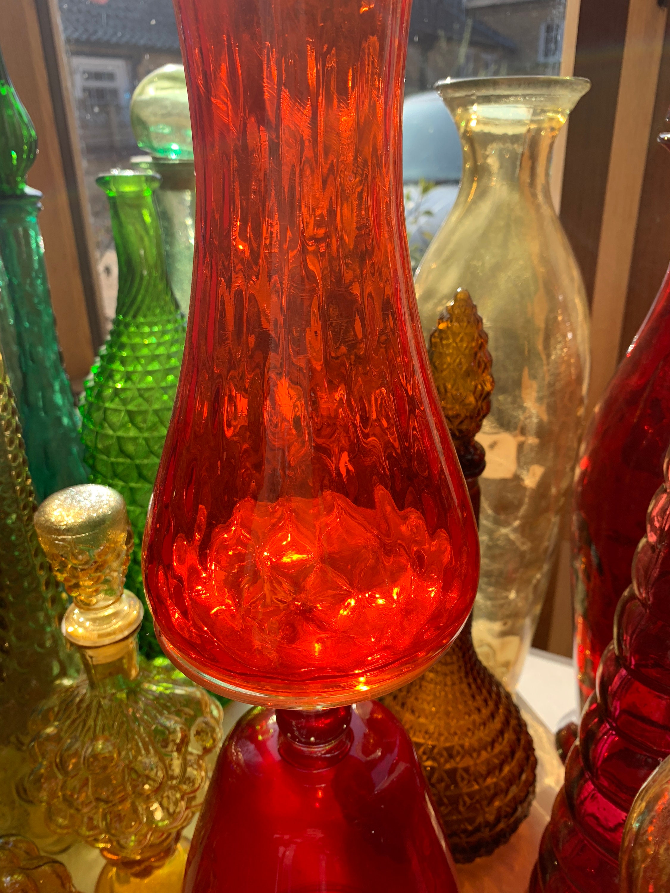 Orange Genie Bottle - Tall 24 Vintage Italian Flame Orange Optical ...