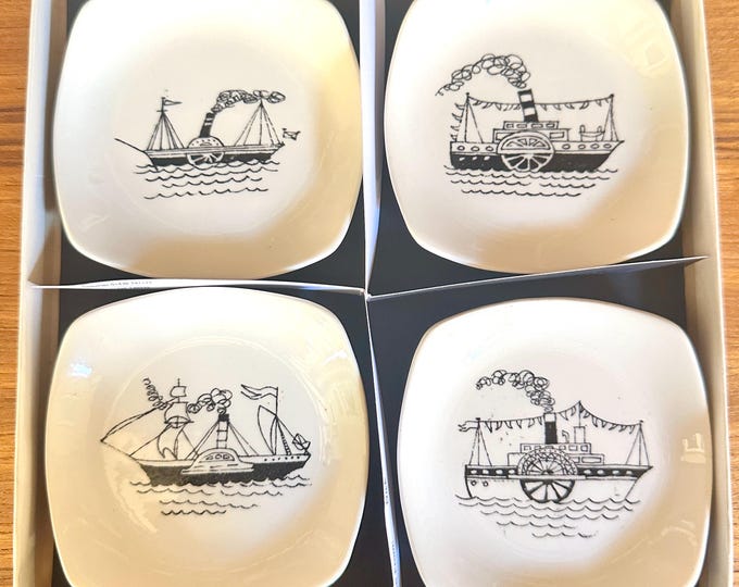 Midwinter Terence Conran Vintage Paddle Steamers Boxed Pin Dishes Set - Transport Collectors Series 1950s