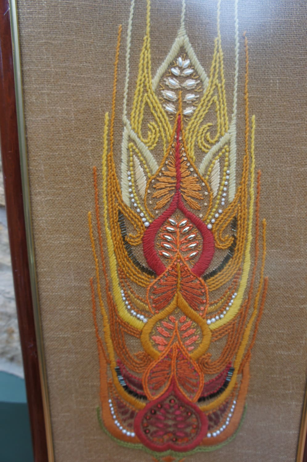 Wheat  mid century modernist large textile embroidery collage framed Wheat  mid century modernist large textile embroidery collage framed