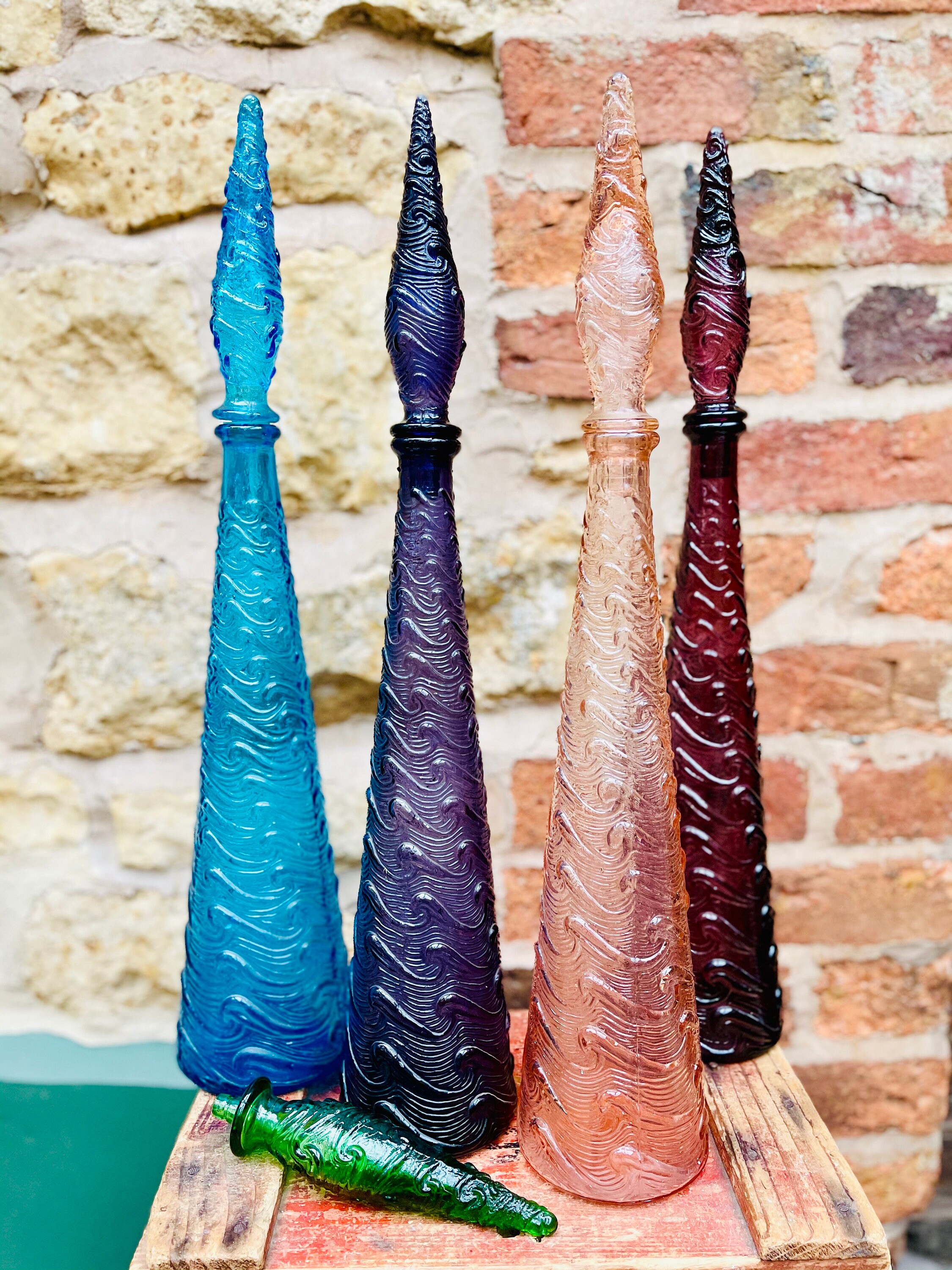 Extra Large Italian Vintage Guildcraft EMPOLI Amber Glass Swirl Genie Bottle Decanter with