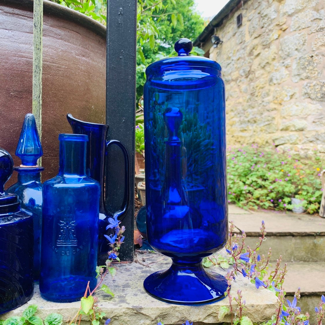 Vintage Empoli Cobalt Blue Tall Lidded Glass Apothecary ...