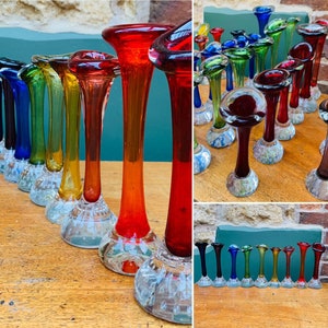 Aseda Bone Vases - A Selection of Swedish Mid-Century Glass Bud Vases in Two Sizes in Red, Blue, Green, Purple & Yellow