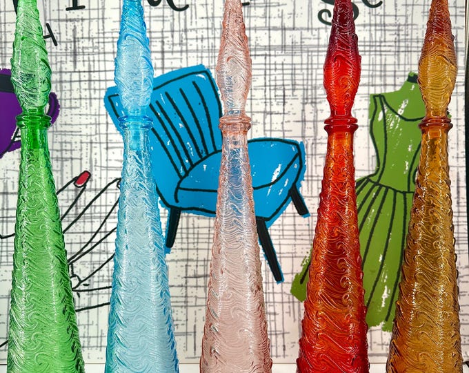 Empoli Wave Pattern Genie Bottles - Vintage Italian Glass Decanters available in a range of colours