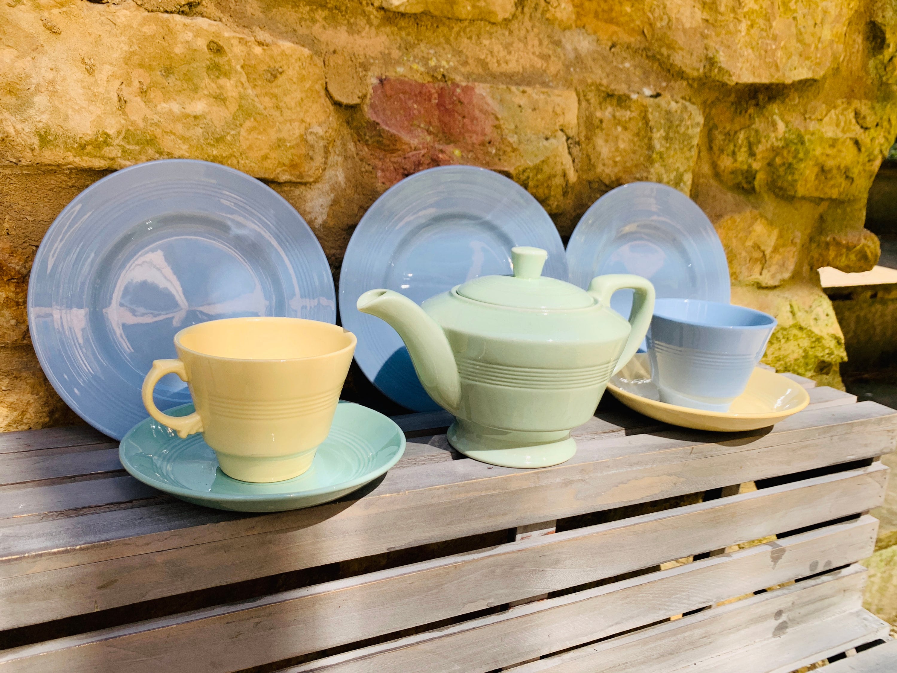 Wood's Ware Beryl Jasmine Iris Green Yellow & Blue Utility Wood's Ware Beryl Jasmine Iris Green Yellow & Blue Utility
