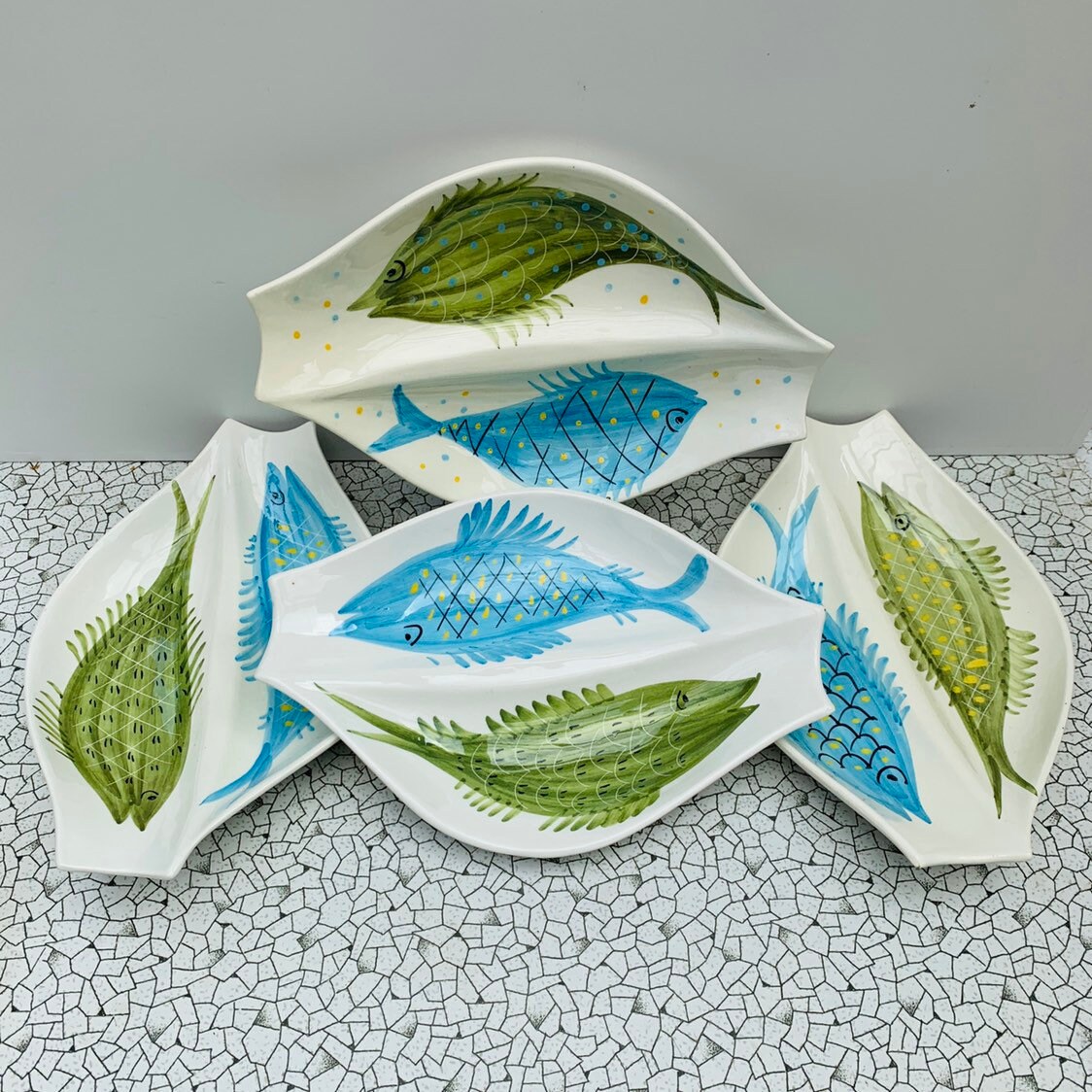 1950s Fish Plates Dishes Mid Century Vintage, Made by Tasca of Nove
