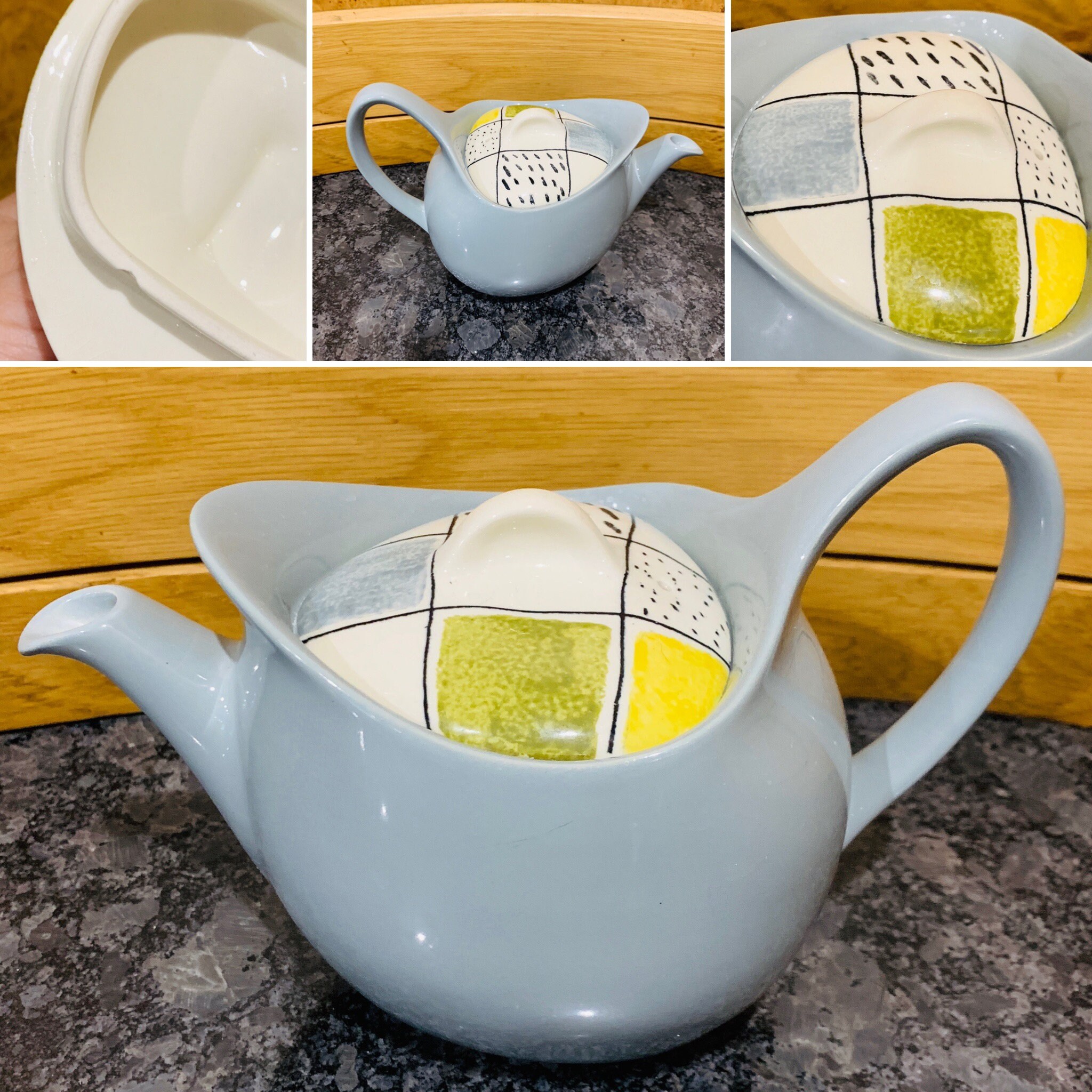 Midwinter Chequers by Terence Conran Mid Century Grey, Yellow & Green