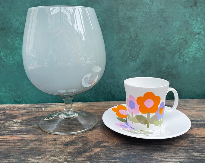 Empoli Grey Cased Glass Goblet on Clear Stem, Rare Colour Gray Italian Brandy Balloon