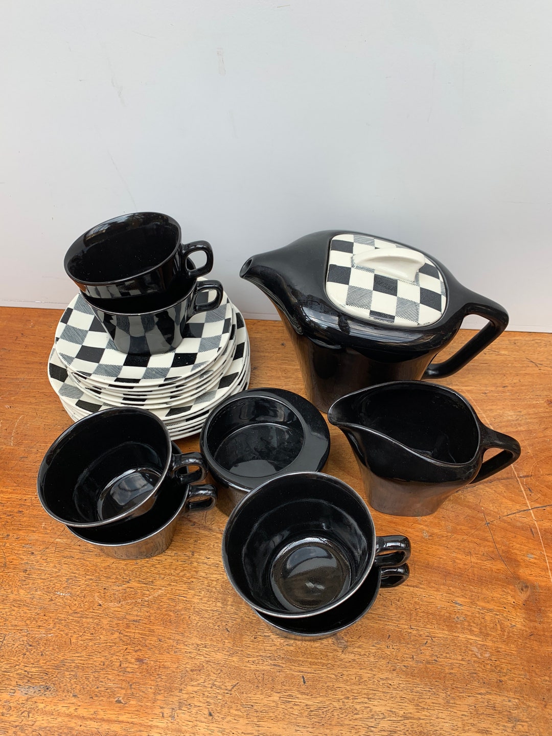 J&G Meakin Checkmate Rare Tea Set on the Art Deco Style Horizon Shape ...