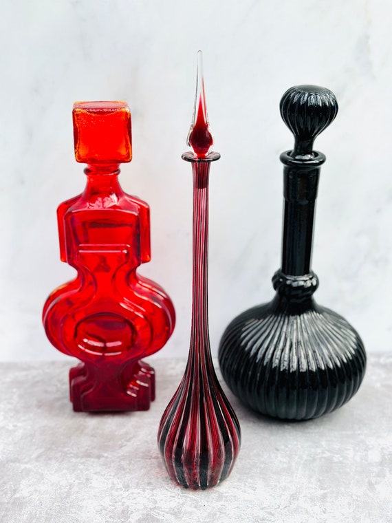 Murano Glass Genie Bottle Decanter in Red, Purple and Clear