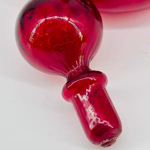 Empoli Medallion Genie Bottles - Curvy Vintage Italian Optical Glass Decanters with Ball Stoppers in Jewel Colours Stopper Only Red