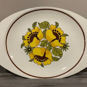 J&G Meakin Bermuda Dinner Service Pieces, motif Yellow Green et Brown Flower Power