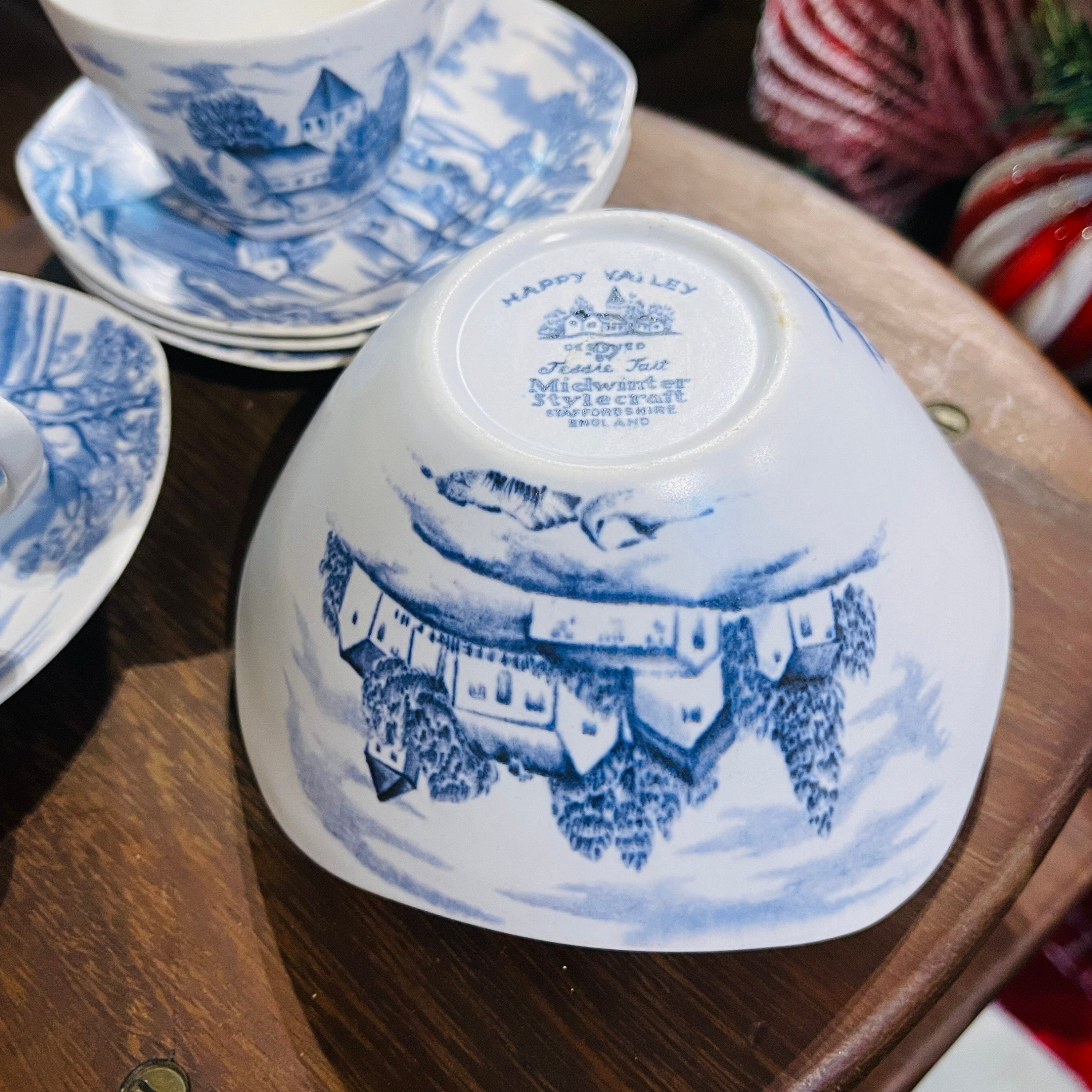 Midwinter Pottery Happy Valley Coffee Cups Saucers and Large Sugar Bowl