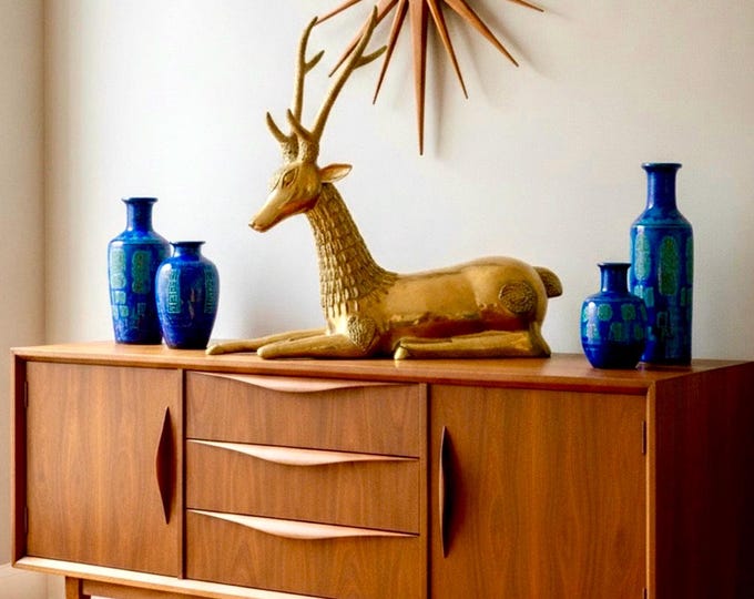 Huge Brass Deer Sculpture - Mid-Century Indian Recumbent Decorative Stag, 21 Inches Tall