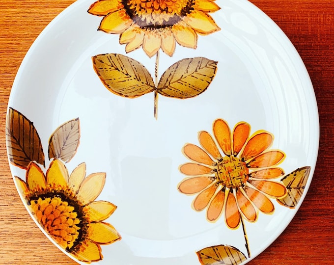 Alfred Meakin Sunflower Pattern Dinner & Tea Service Pieces - Vintage 1960s Plates, Bowls, Saucers in Orange, Mustard Yellow, Olive Green