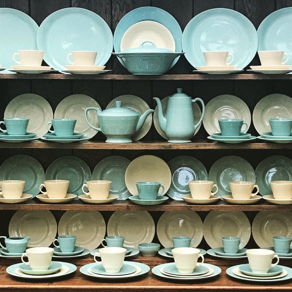 Wood's Ware Beryl Jasmine Iris Green Yellow & Blue Utility China Tea and Dinner Service Pieces