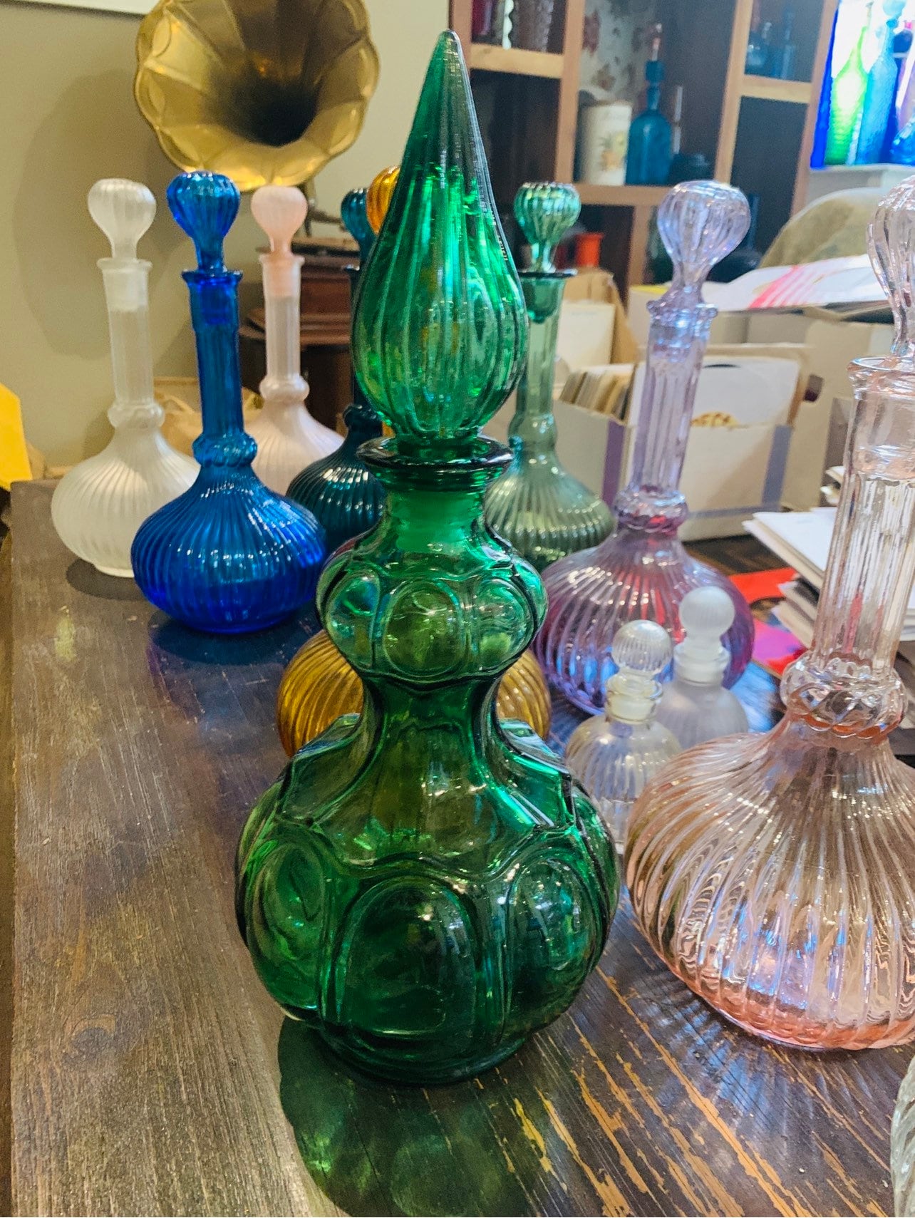 Genie Bottles in the Corset Style - Vintage Empoli Glass Decanter Vases ...