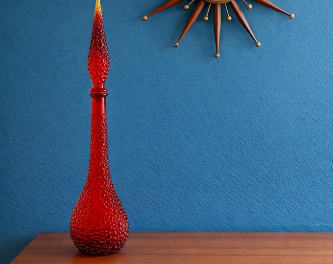 Empoli Genie Bottles In The Hobnail Pattern - Vintage Italian Glass Decanters In A Variety Of Colours, Including Amberina Red