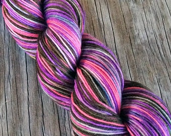 Superwash Nylon Sock Yarn GRANDMA'S GARDEN - Hand Dyed Merino Wool Fingering Weight Yarn - Purple Pink and Green Hand Dyed Yarn for knitting