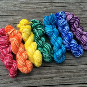 Set of Rainbow Mini Skeins - 20g Each - Superwash Merino + Nylon - Hand Dyed Sock Yarn - Hand Dyed Yarn - Fingering Yarn - Rainbow Sock Yarn