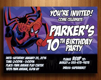 Spiderman Birthday Invitation - Digital Printable File