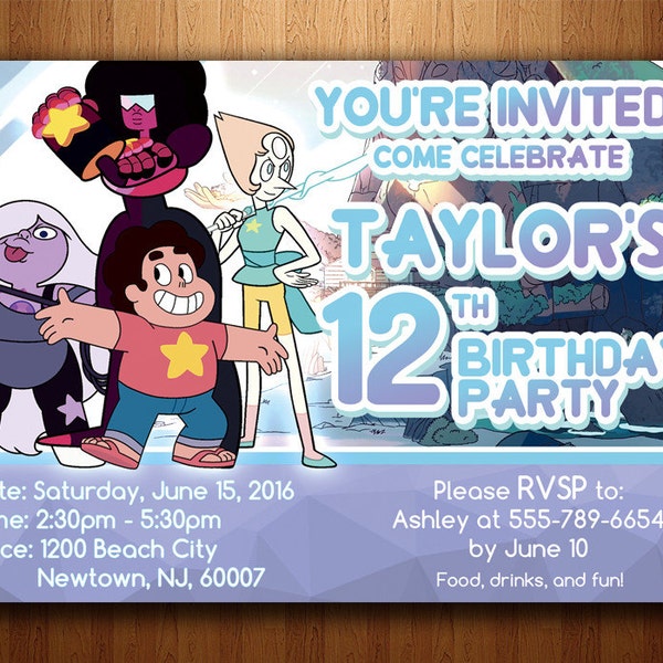 Steven Universe Birthday Invitation - Digital Printable File