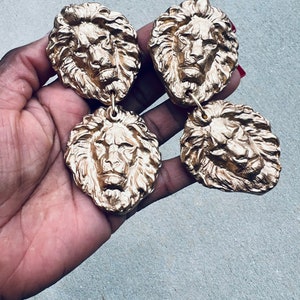 Lion Gold Earrings Lioness Big Earrings