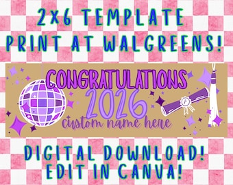 2x6 卒業バナー Canva テンプレート デジタルダウンロード