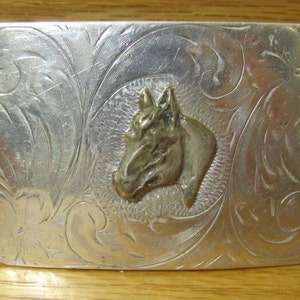 VTG Vintage westerse geïnspireerd paard westerse zilversmeden Solid Sterling Silver.925 riem gesp met gouden Toon paard Vista, Californië