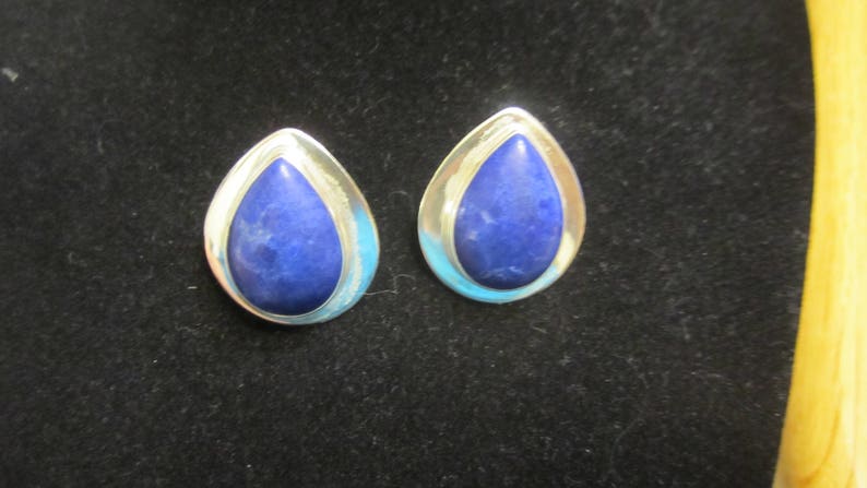 Vintage Genuine Lapis Cabochons Sterling Silver Native American Earrings Handcrafted by Ben G Chavez Southwestern
