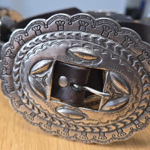 EUC VTG Vintage Ralph Lauren Silver-Tone Concho Concha Conch Brown Leather Belt Cowboy Cowgirl Western Belt Size Extra Large XL