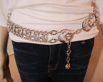 Seltener authentischer GIANNI VERSACE VS Silber Gliedergürtel mit Löwen gesichtern 37,5 in. lang
