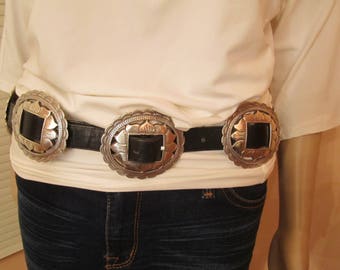 EUC VTG Vintage 1993 Brighton Srebrny Słonecznik Concho Concha Skórzany Pasek Kowbojski Kowbojka Western Rozmiar Bardzo Duży XL Bardzo Duży