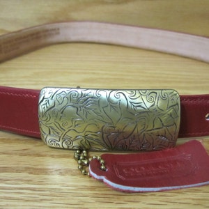 Vintage VTG NEW Not Worn Authentic Coach Red French Calfskin leather Belt Handcrafted brass buckle Made USA United States Medium M Hangtag