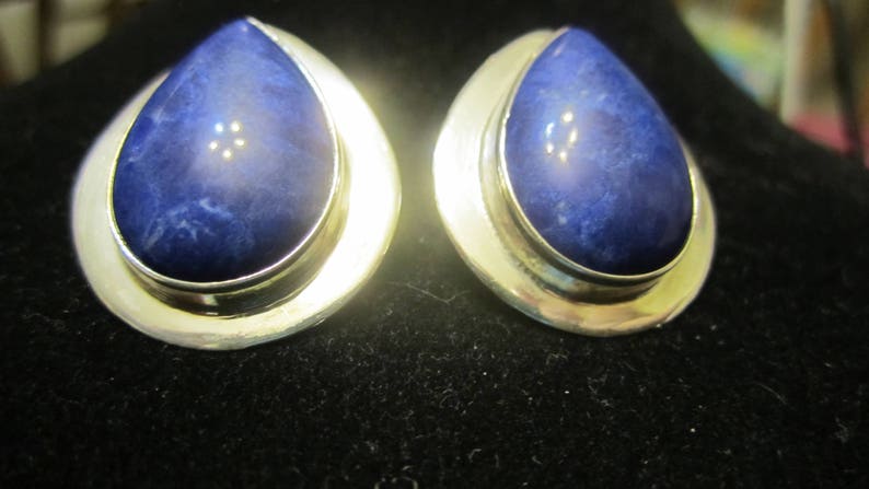Vintage Genuine Lapis Cabochons Sterling Silver Native American Earrings Handcrafted by Ben G Chavez Southwestern