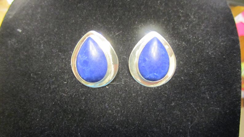 Vintage Genuine Lapis Cabochons Sterling Silver Native American Earrings Handcrafted by Ben G Chavez Southwestern